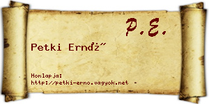 Petki Ernő névjegykártya